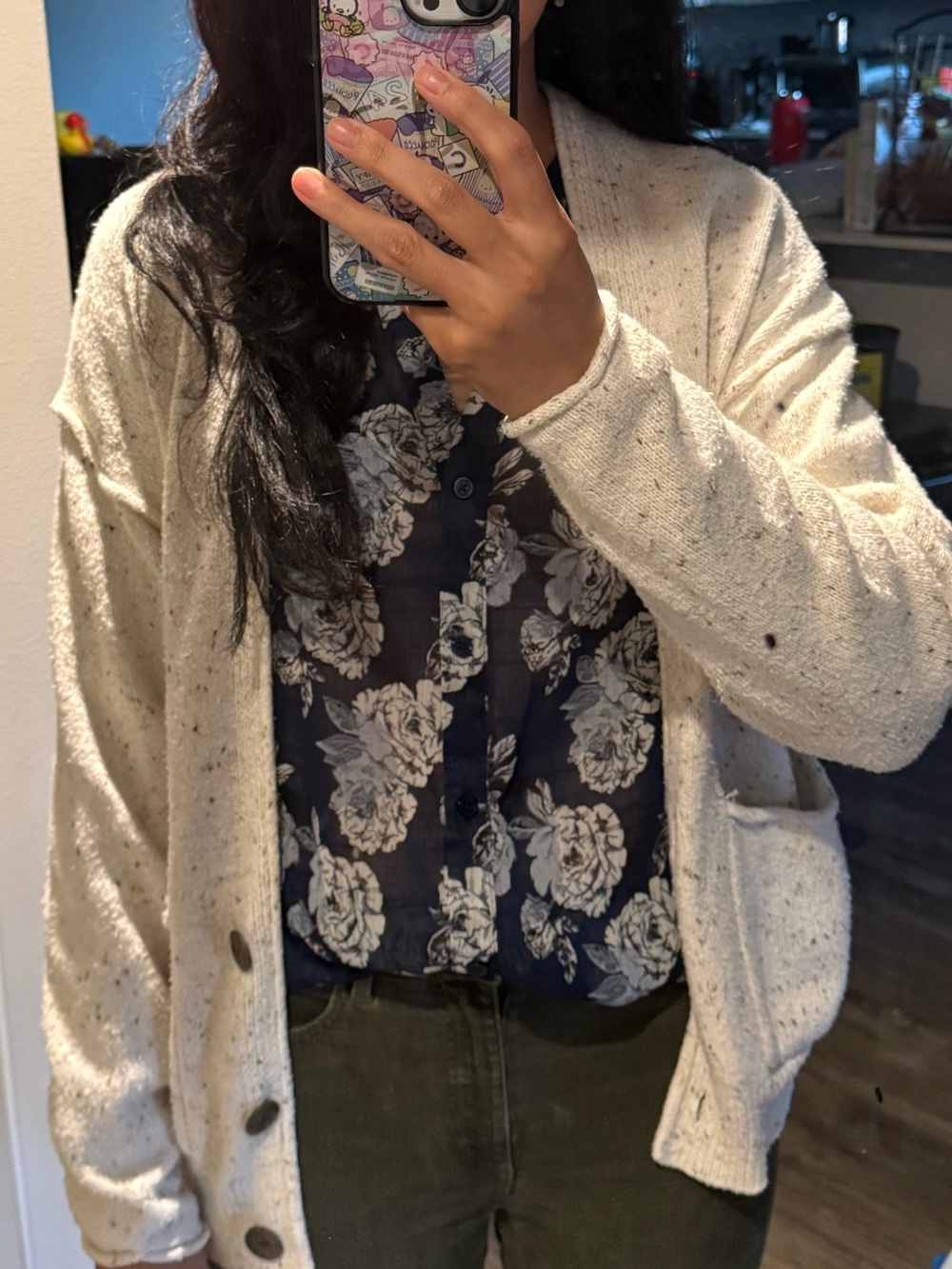 KUT Navy Floral Button-Down Blouse